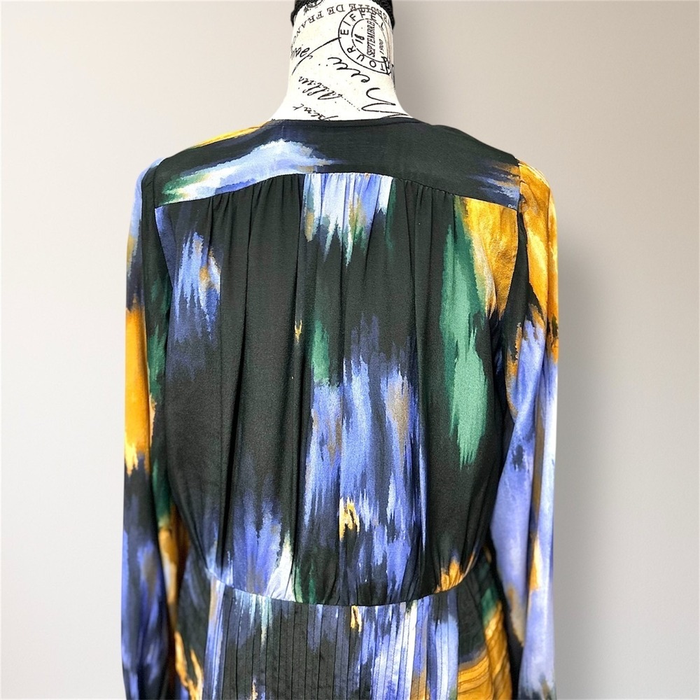 Marie Oliver Vera Silk Mini Dress Blue Floral Pleated Homecoming Wedding Guest - Picture 8 of 15